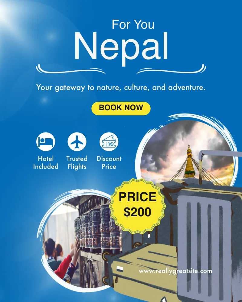 Blue and White Modern Nepal Tour and Travel Promotion Instagram Post template