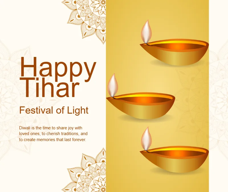 Gold Modern Diwali Greetings Facebook Post — a free editable Snap template